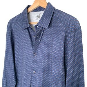 Raffi Mens Imperial Shirt Cotton Classic Cut Navy Blue Print Size Medium